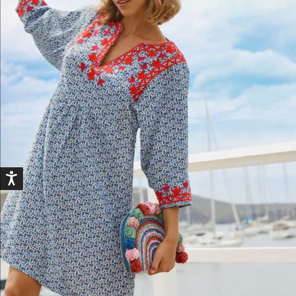 Boden Blue and Red Floral Dress